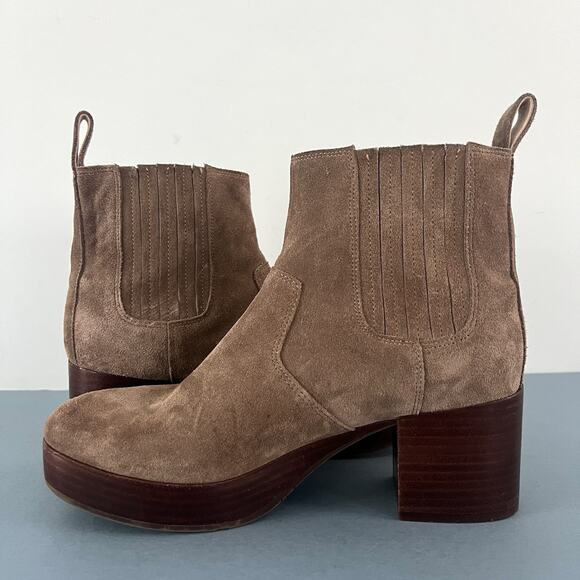 Chocolat Blu Veera Suede Taupe Brown Chunky Heel Platform Booties - Picture 6 of 10